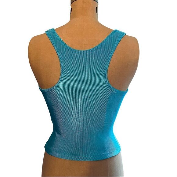 Shiny Teal ‘Softouch Sport’ Ribbed Crop tank - Picture 2 of 9